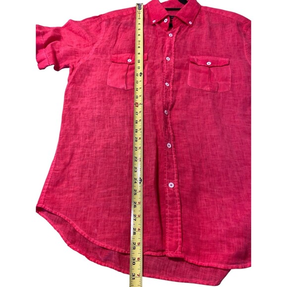 Bugatchi Button Up Shirt Men's Linen Pink Shaped Fit Hawian Short Sleeve Sz L - Picture 7 of 11